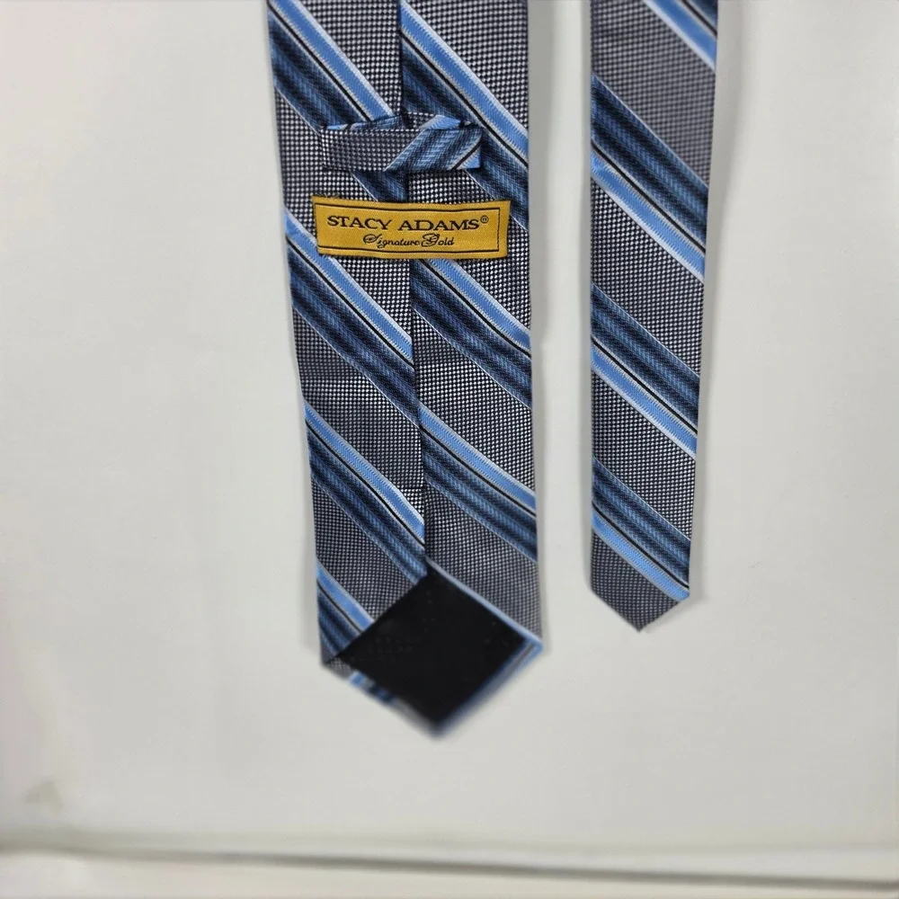 Stacy Adams Signature Gold Mens Blue Grey Striped‎ Silk Blend Necktie Tie